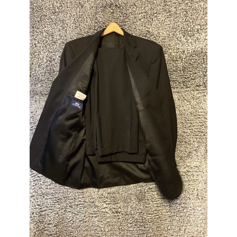 Stafford Suit Mens 40S Jacket 35x28 Pants Black Wool 2 Piece 3 Button 90s